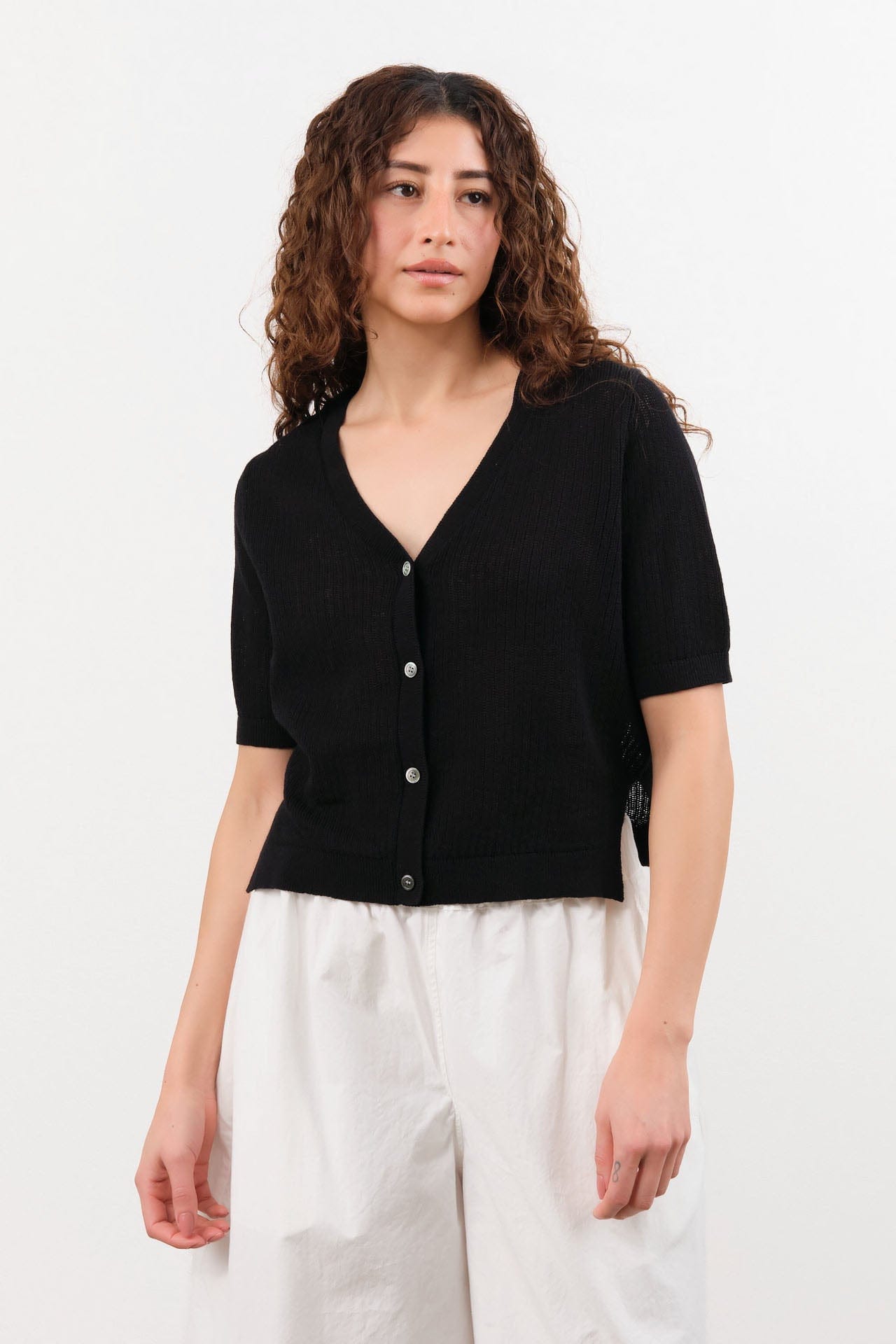 Demylee Apparel Womens Sweaters Cadence Cotton Linen Cardigan in Black