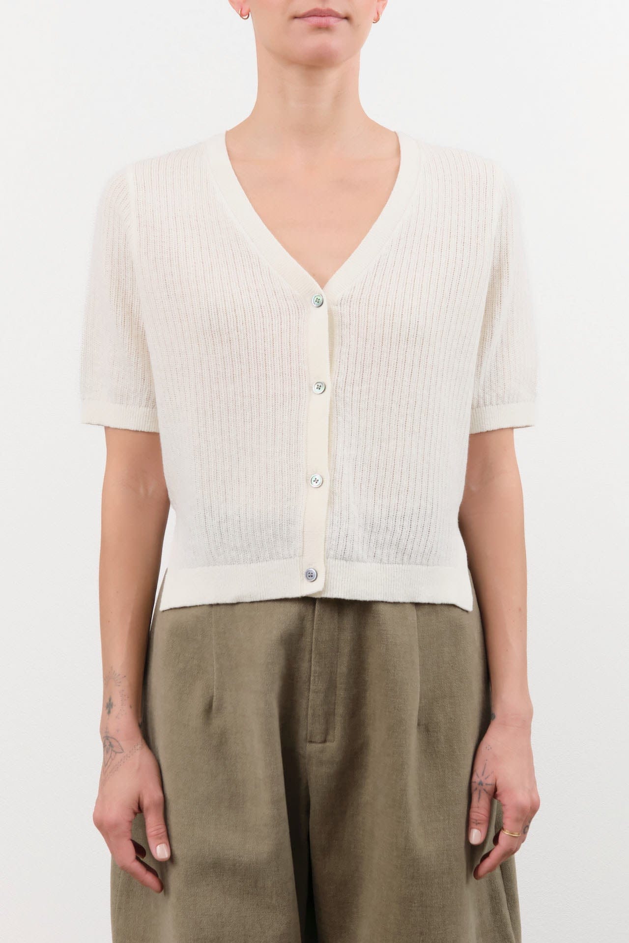 Demylee Apparel Womens Sweaters Cadence Cotton Linen Cardigan in Off White