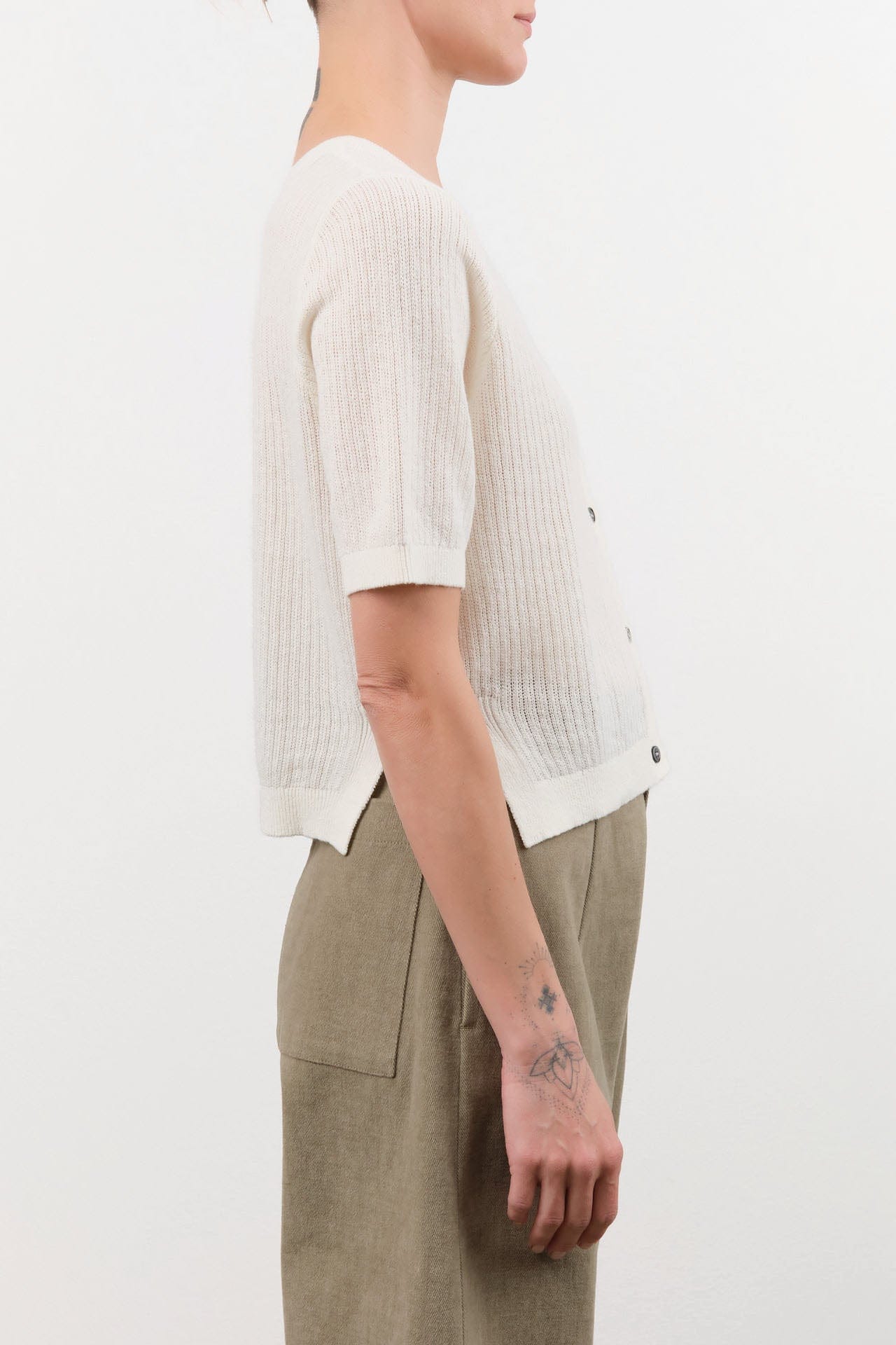 Demylee Apparel Womens Sweaters Cadence Cotton Linen Cardigan in Off White