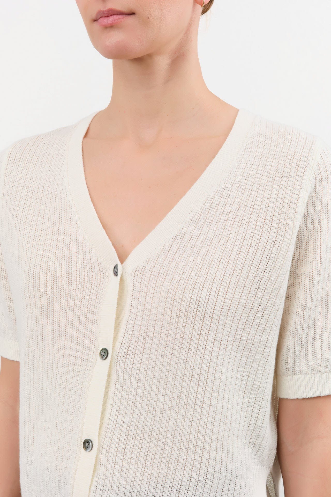 Demylee Apparel Womens Sweaters Cadence Cotton Linen Cardigan in Off White