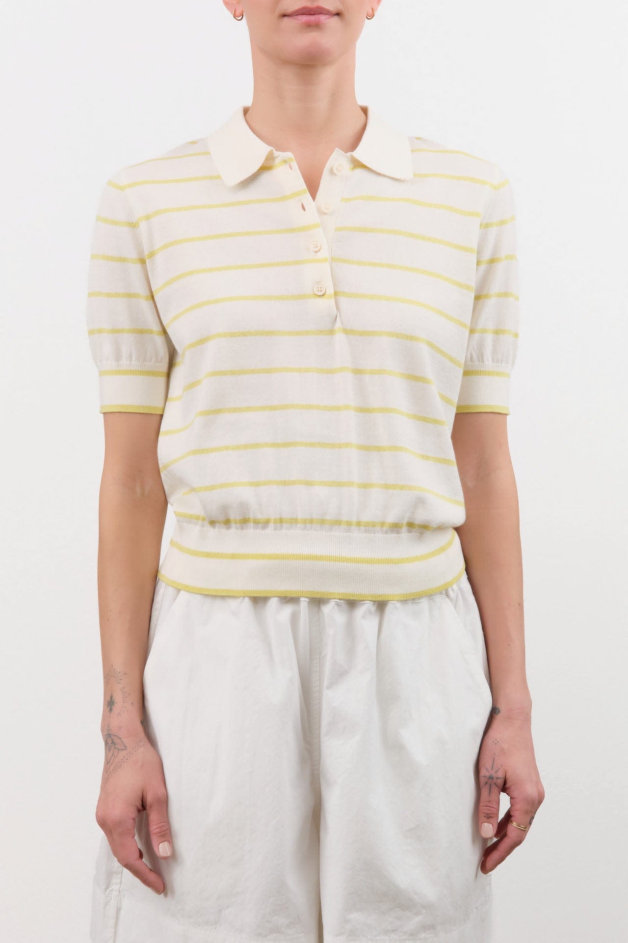 Demylee Apparel Womens Sweaters Cameron Stripe Cotton Polo Top