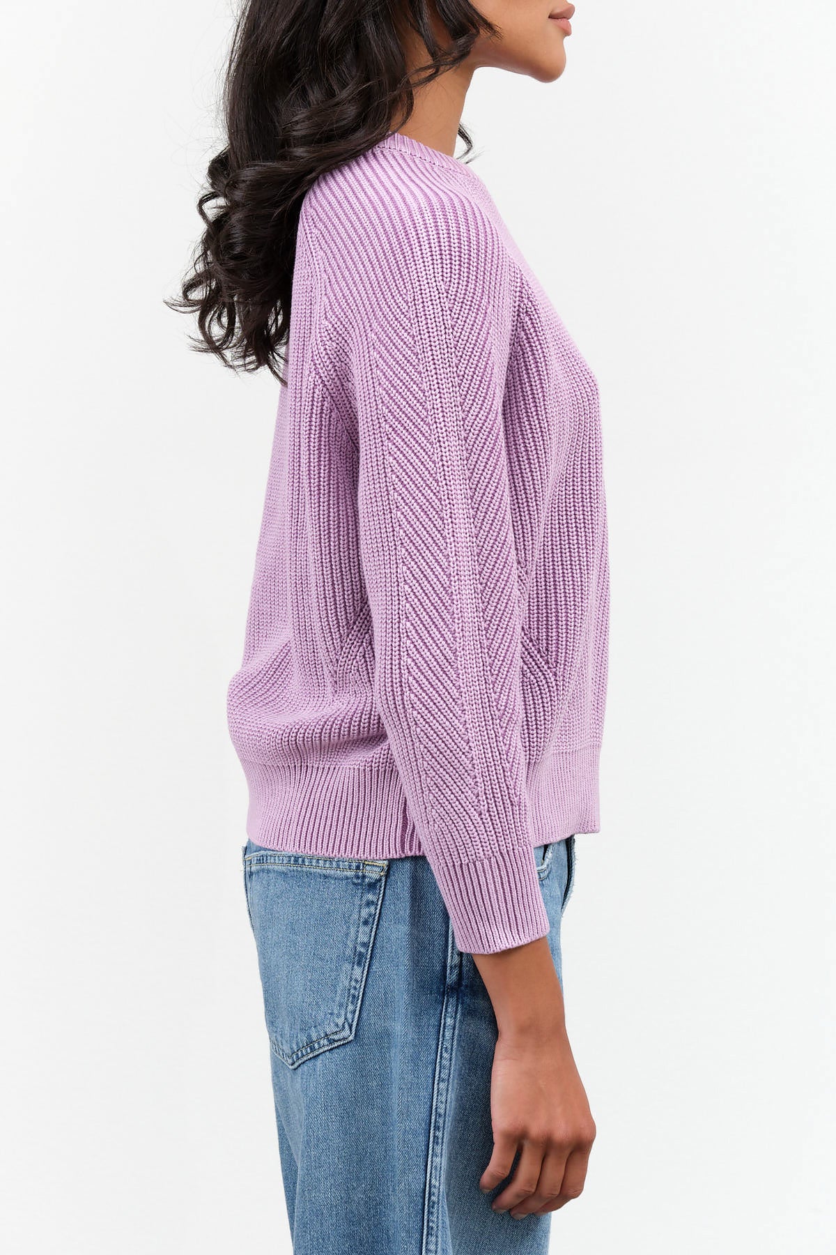 Designer Demylee Long Sleeve Chelsea Cotton Knit Sweater in Iris Purple