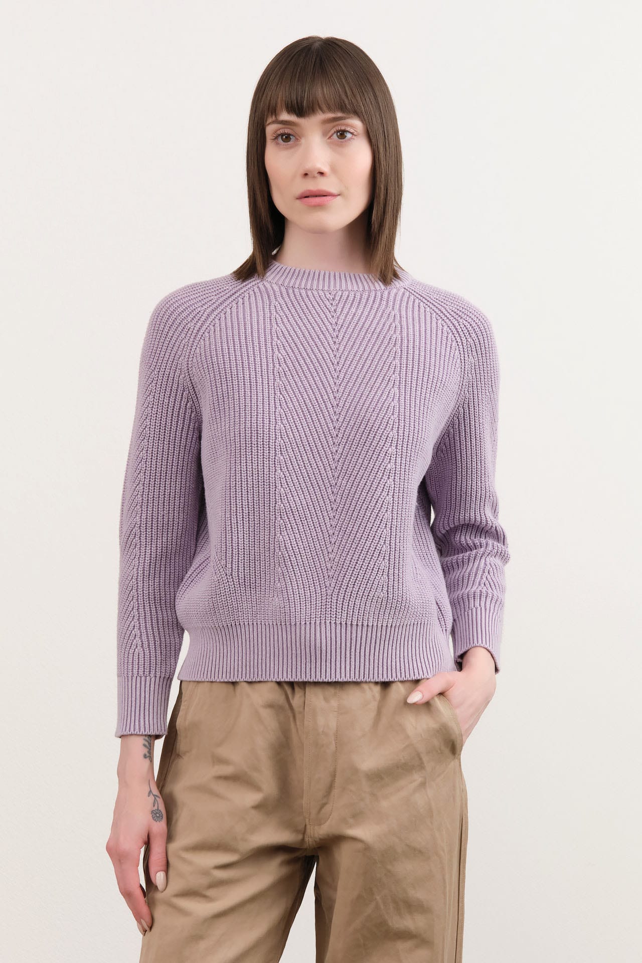 Demylee Apparel Womens Sweaters Chelsea Washed Cotton Sweater in Thistle