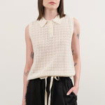 Demylee Apparel Womens Sweaters Cindy Crochet Cotton Linen Polo Top