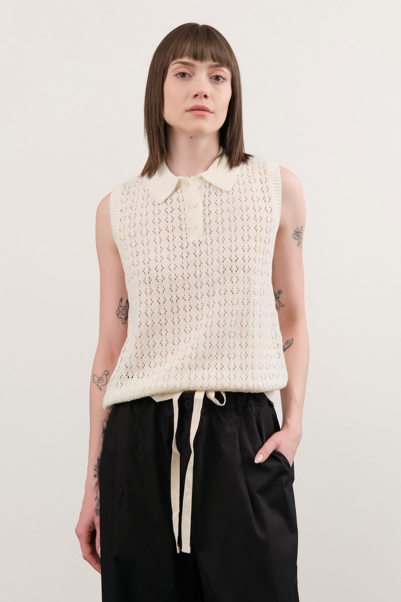 Demylee Apparel Womens Sweaters Cindy Crochet Cotton Linen Polo Top