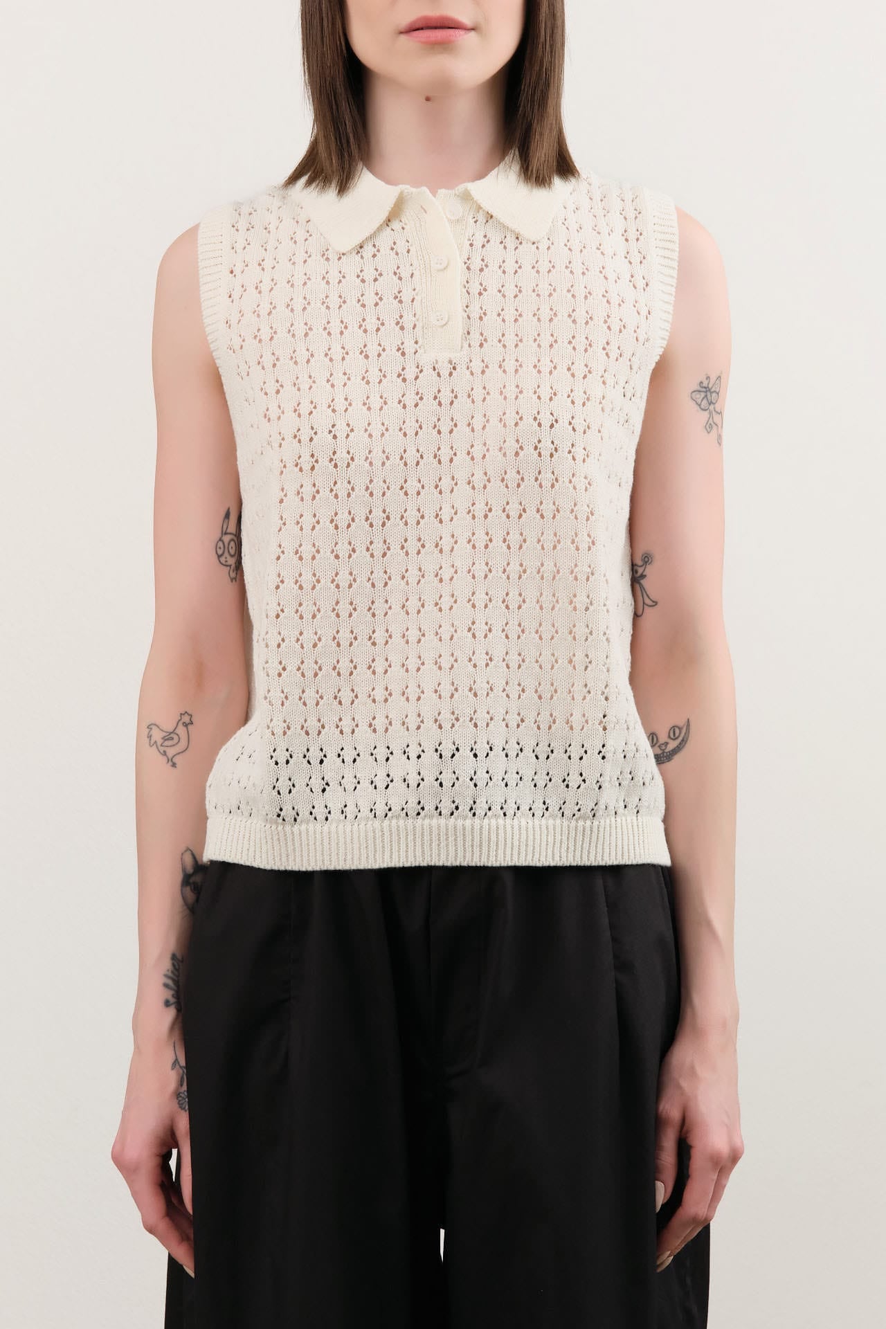 Demylee Apparel Womens Sweaters Cindy Crochet Cotton Linen Polo Top