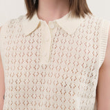 Demylee Apparel Womens Sweaters Cindy Crochet Cotton Linen Polo Top