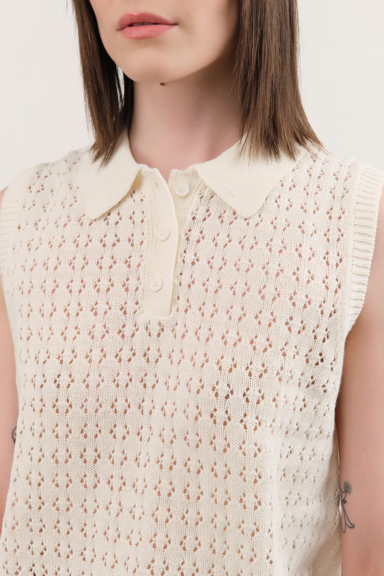 Demylee Apparel Womens Sweaters Cindy Crochet Cotton Linen Polo Top