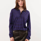 Demylee Apparel Womens Sweaters Claudia Stripe Merino Wool Polo Sweater