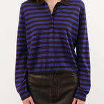 Demylee Apparel Womens Sweaters Claudia Stripe Merino Wool Polo Sweater