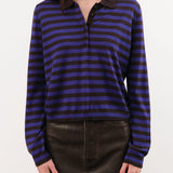 Demylee Apparel Womens Sweaters Claudia Stripe Merino Wool Polo Sweater