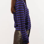 Demylee Apparel Womens Sweaters Claudia Stripe Merino Wool Polo Sweater