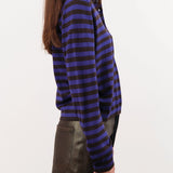 Demylee Apparel Womens Sweaters Claudia Stripe Merino Wool Polo Sweater