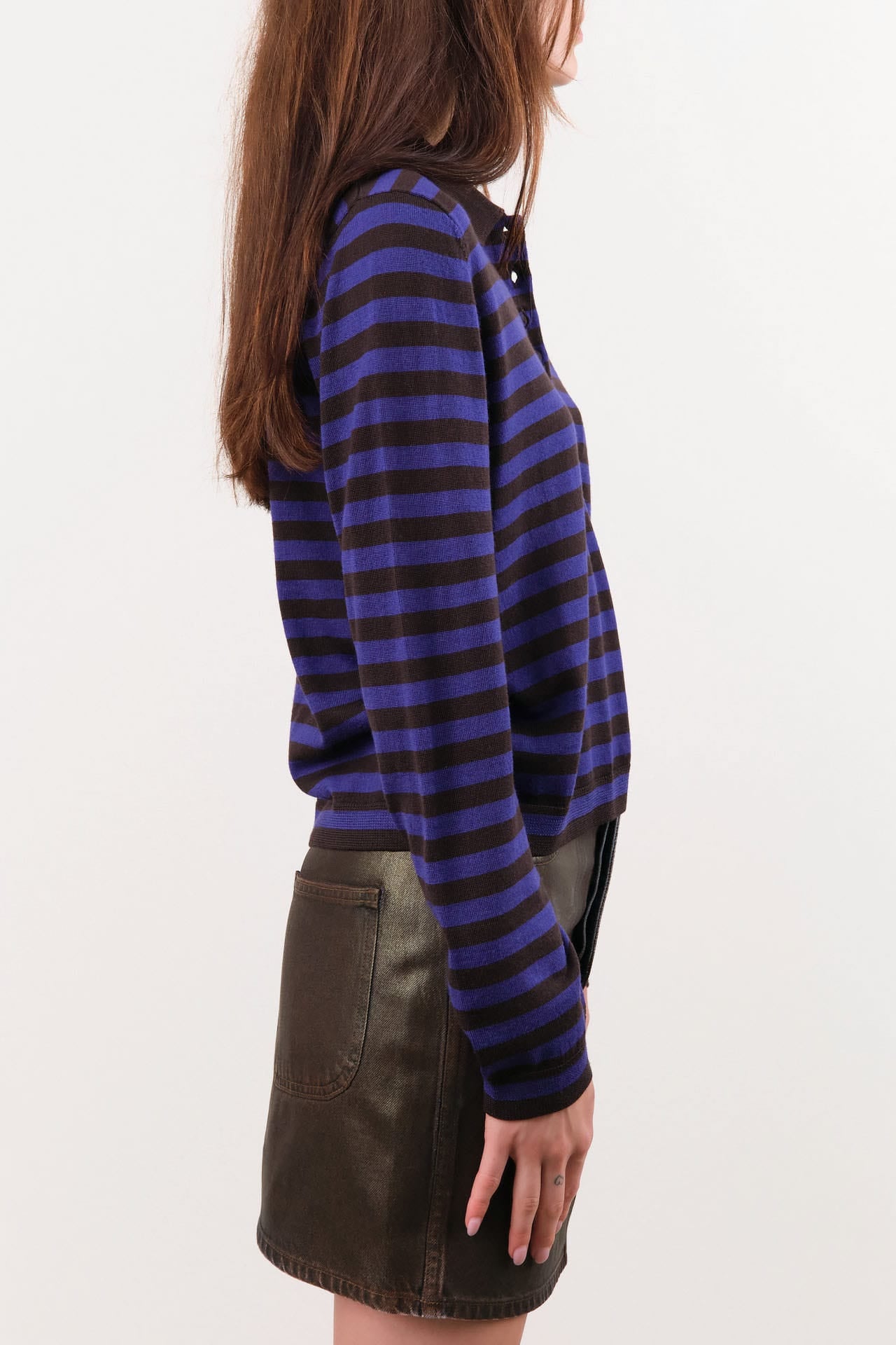 Demylee Apparel Womens Sweaters Claudia Stripe Merino Wool Polo Sweater