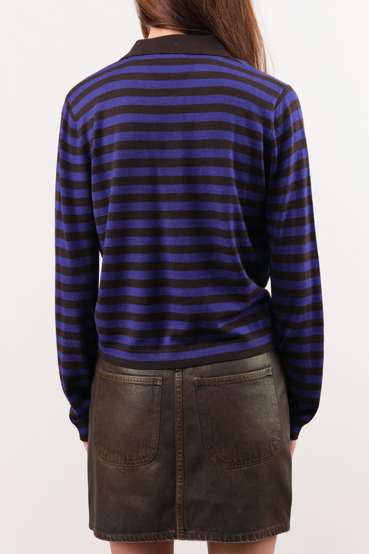 Demylee Apparel Womens Sweaters Claudia Stripe Merino Wool Polo Sweater