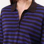 Demylee Apparel Womens Sweaters Claudia Stripe Merino Wool Polo Sweater