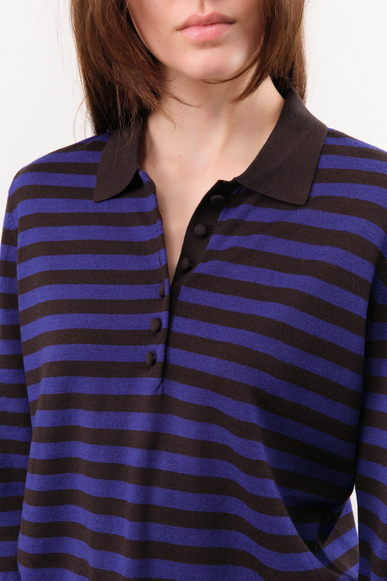 Demylee Apparel Womens Sweaters Claudia Stripe Merino Wool Polo Sweater