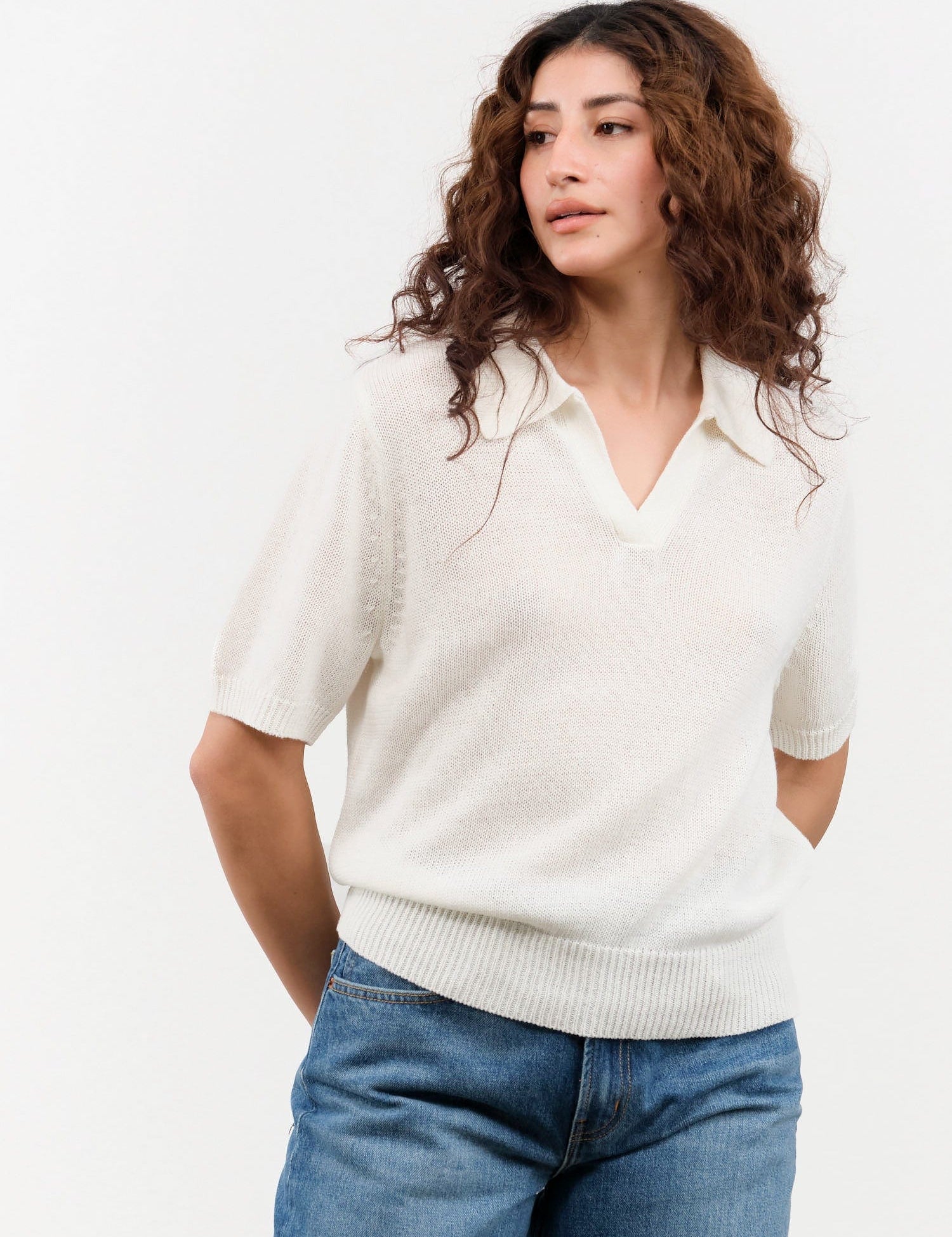 DEMYLEE Apparel Womens Sweaters Cris Cotton Linen Top in Off White Off White / XSmall
