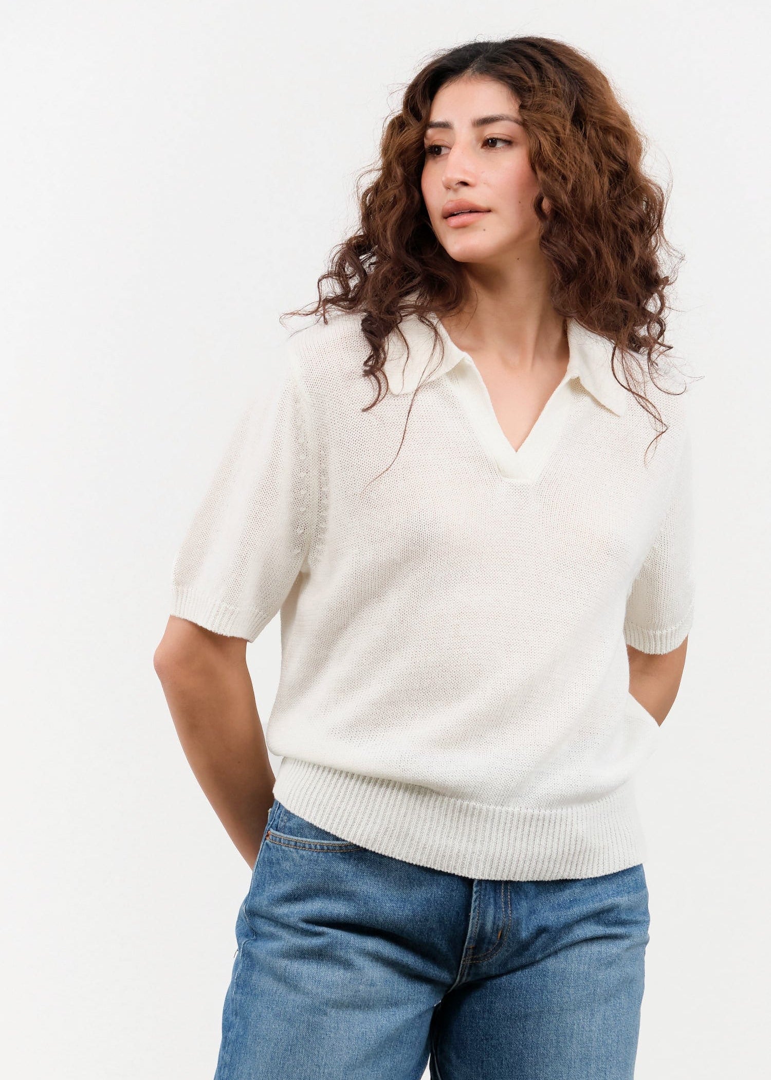 DEMYLEE Apparel Womens Sweaters Cris Cotton Linen Top in Off White Off White / XSmall