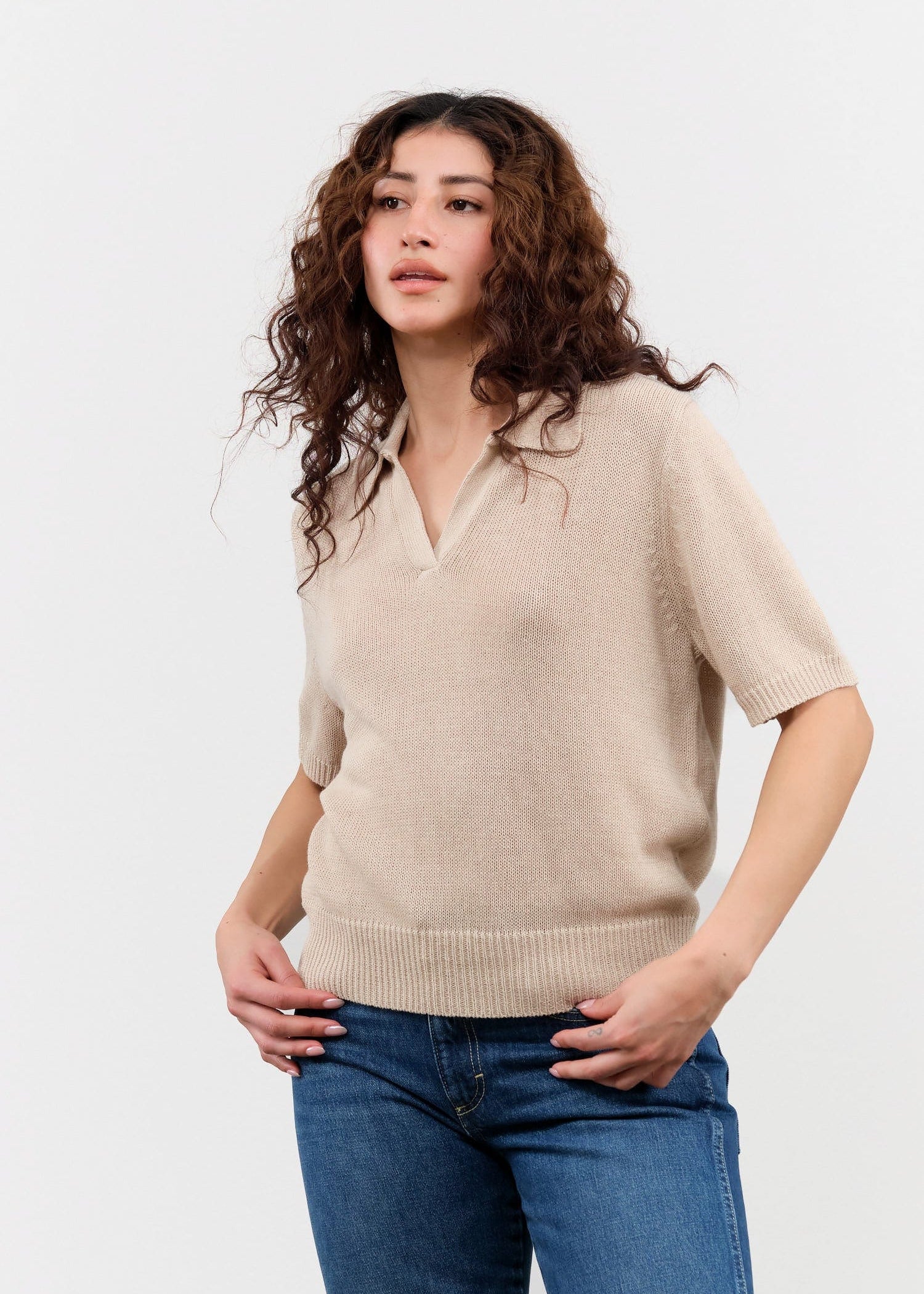 DEMYLEE Apparel Womens Sweaters Cris Cotton Linen Top in Pearl Barley Pearl Barley / XSmall
