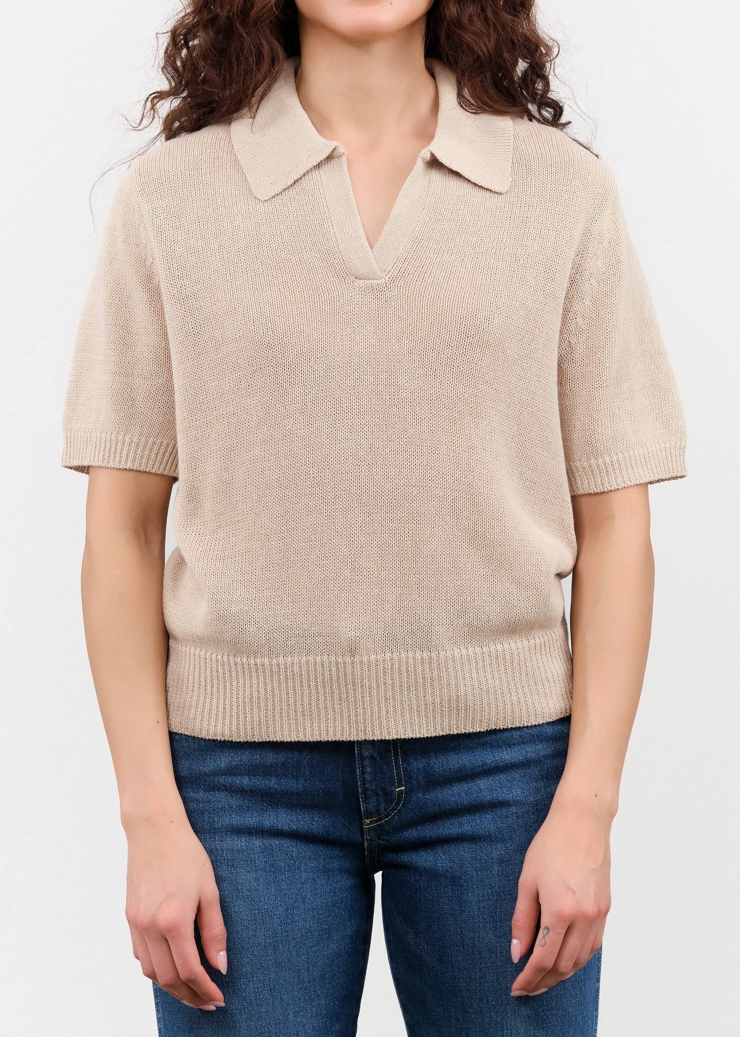 DEMYLEE Apparel Womens Sweaters Cris Cotton Linen Top in Pearl Barley