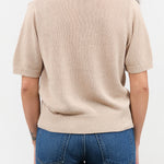 Pearl Barley Tan Short Sleeve Cris Cotton Linen Polo Sweater Top by Demylee Designer Brand 