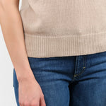 Short Sleeve Cris Cotton Linen Polo Sweater Top in Pearl Barley Tan by Demylee Designer Brand 