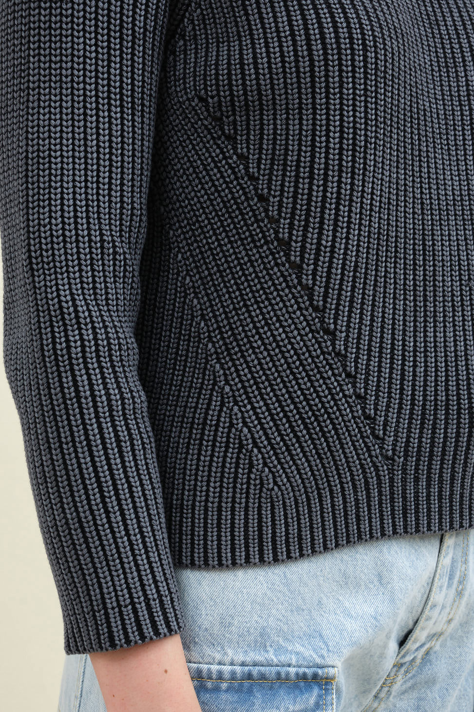 Hemline on Daphne Cotton Sweater in Black
