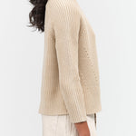 Demylee Long Sleeve Daphne Cotton Sweater with Mock Neck in Sandstone Tan