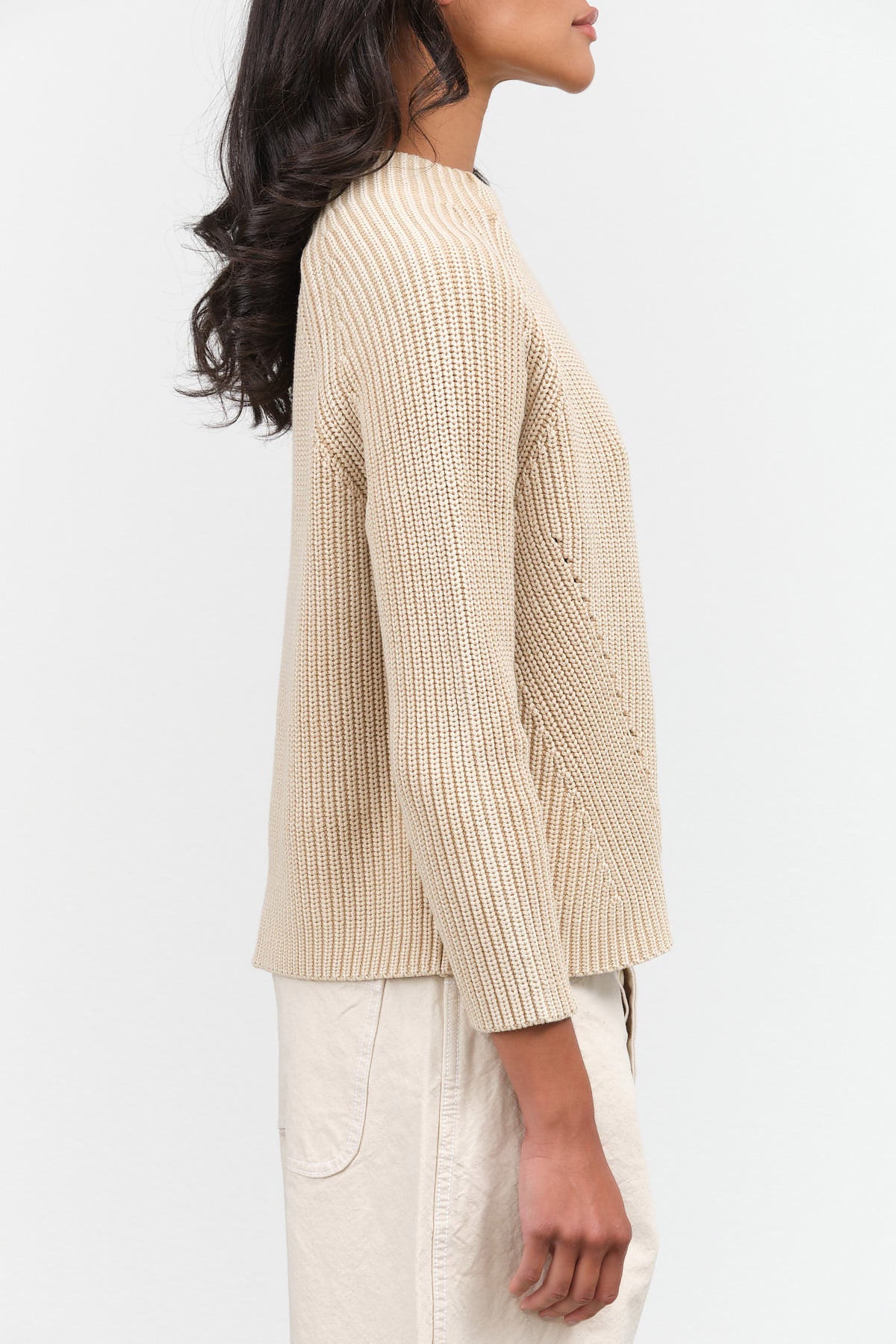 Demylee Long Sleeve Daphne Cotton Sweater with Mock Neck in Sandstone Tan