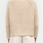 Crewneck Daphne Thick Cotton Knit Sweater in Sandstone Tan