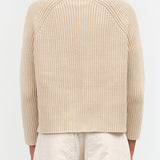 Crewneck Daphne Thick Cotton Knit Sweater in Sandstone Tan