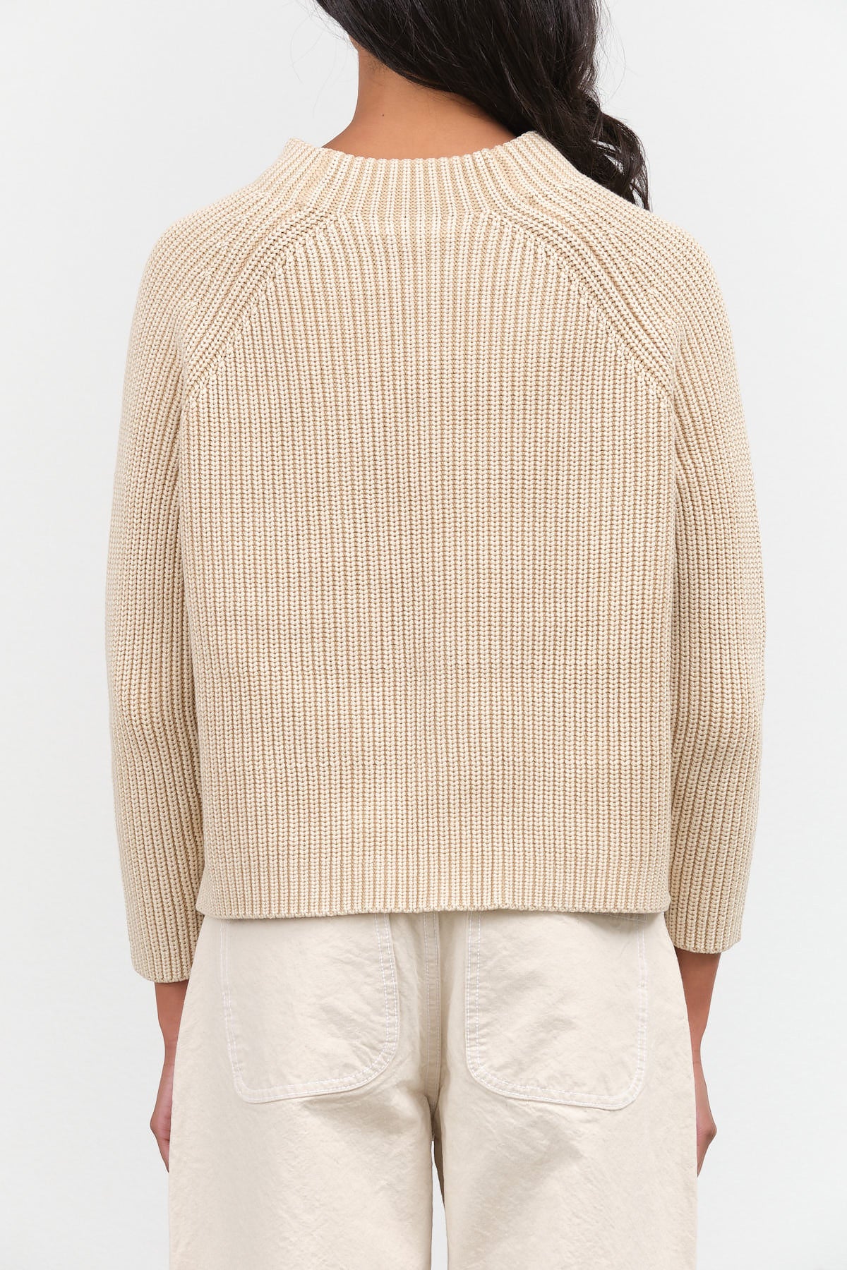 Crewneck Daphne Thick Cotton Knit Sweater in Sandstone Tan