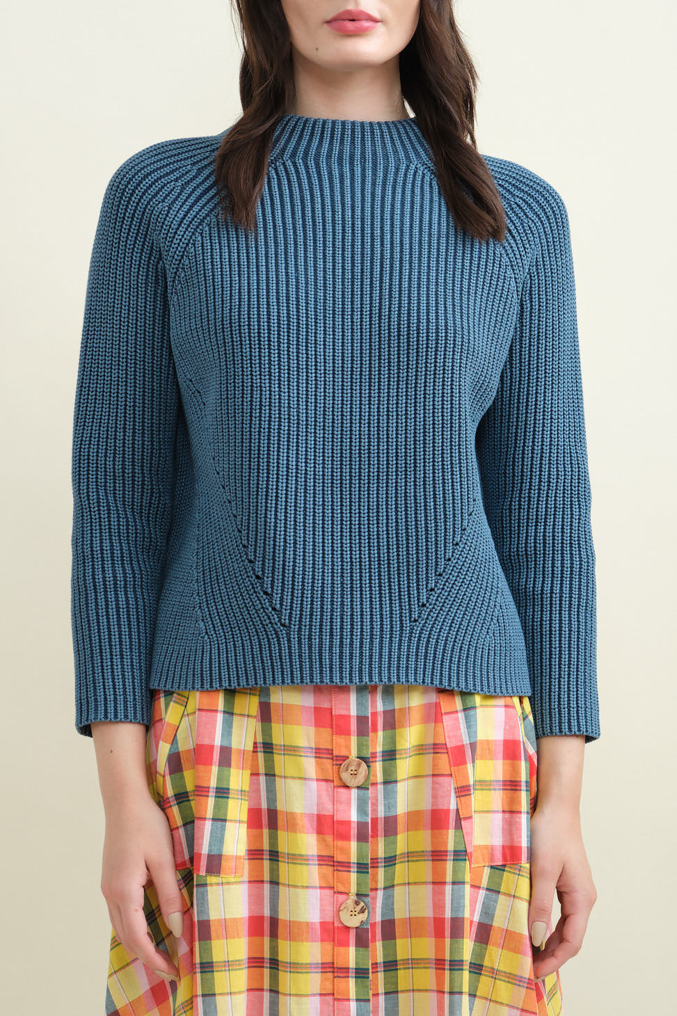 Front of Daphne Cotton Sweater in Sea Blue