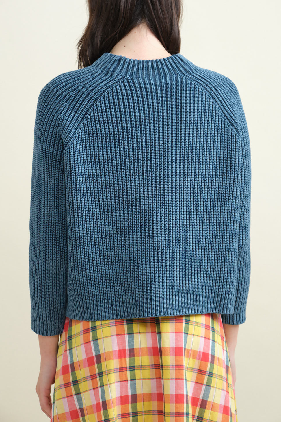 Back of Daphne Cotton Sweater in Sea Blue