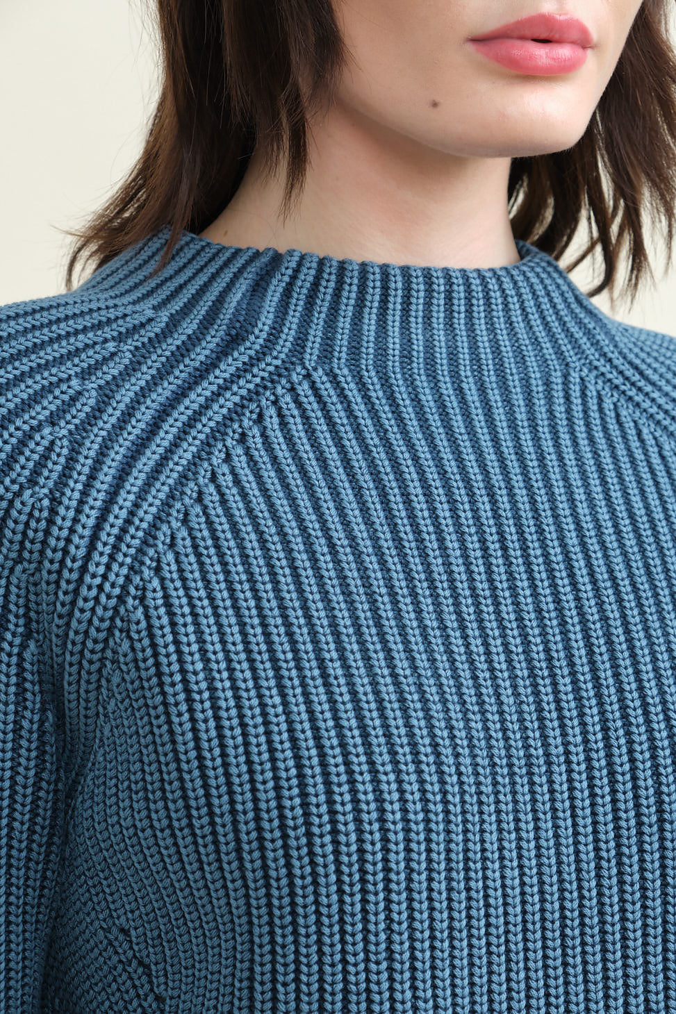 Neckline on Daphne Cotton Sweater in Sea Blue