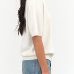 Demylee New York Designer Brand Short Sleeve Cashmere Darrin Top with Collar in Ivory White