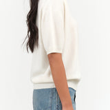 Demylee New York Designer Brand Short Sleeve Cashmere Darrin Top with Collar in Ivory White