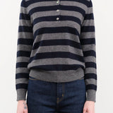 DEMYLEE Apparel Womens Sweaters Demira Stripe Cashmere Polo Sweater