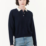 Demylee Eden Polo Cashmere Sweater in Navy and Ivory