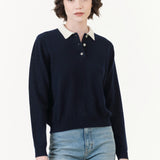 Demylee Eden Polo Cashmere Sweater in Navy and Ivory