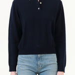 Eden Polo Cashmere Sweater by Demylee in Navy and Ivory