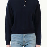 Eden Polo Cashmere Sweater by Demylee in Navy and Ivory