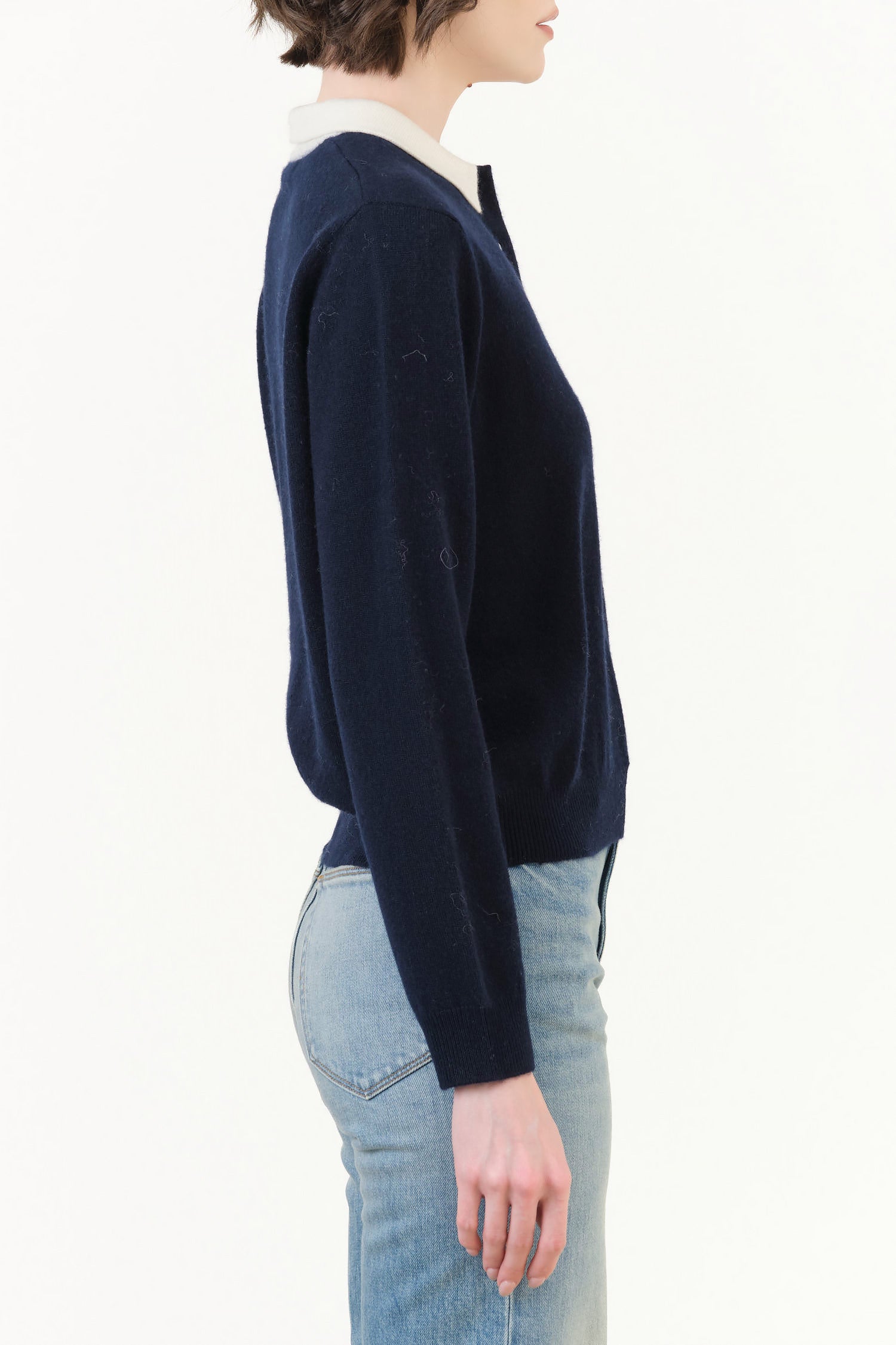 Demylee Designer Brand Eden Polo Cashmere Sweater in Navy and Ivory