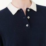 Navy and Ivory Eden Polo Cashmere Sweater by Demylee