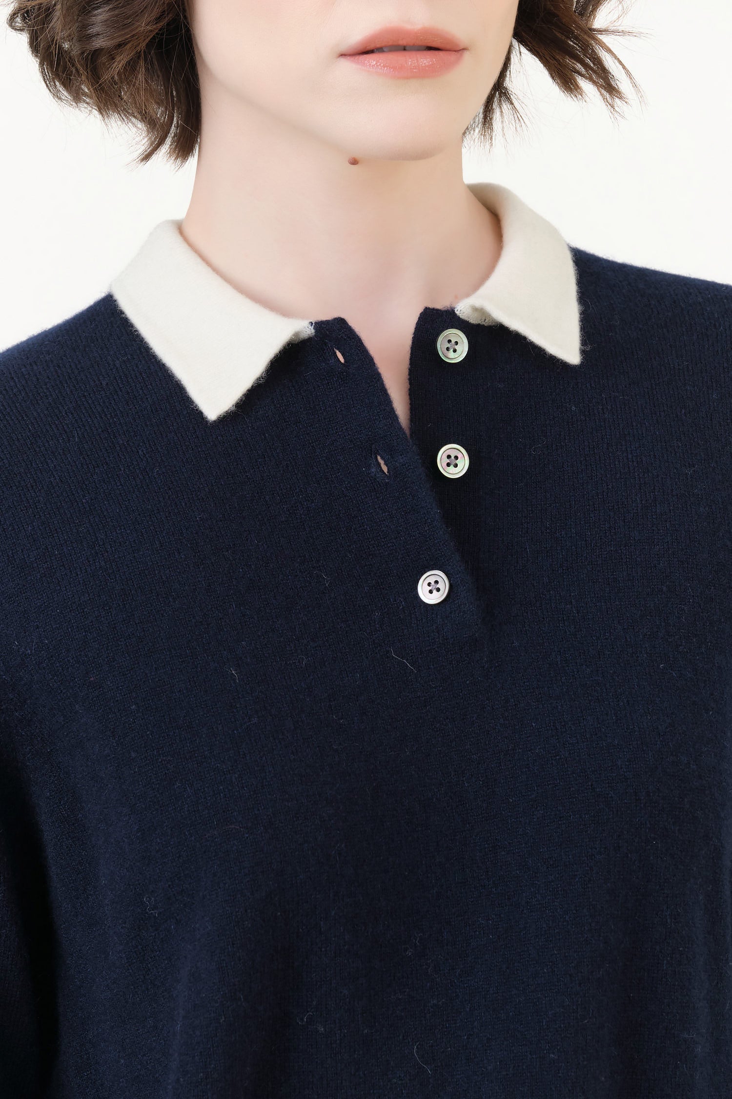 Navy and Ivory Eden Polo Cashmere Sweater by Demylee