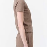 Demylee Designer Brand Short Sleeve Shirt Adebola Cotton Cashmere Top in Truffle Tan Brown