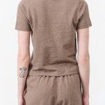 Short Sleeve Shirt Adebola Cotton Cashmere Top in Truffle Tan Brown by Demylee Designer Brand 