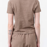 Short Sleeve Shirt Adebola Cotton Cashmere Top in Truffle Tan Brown by Demylee Designer Brand 