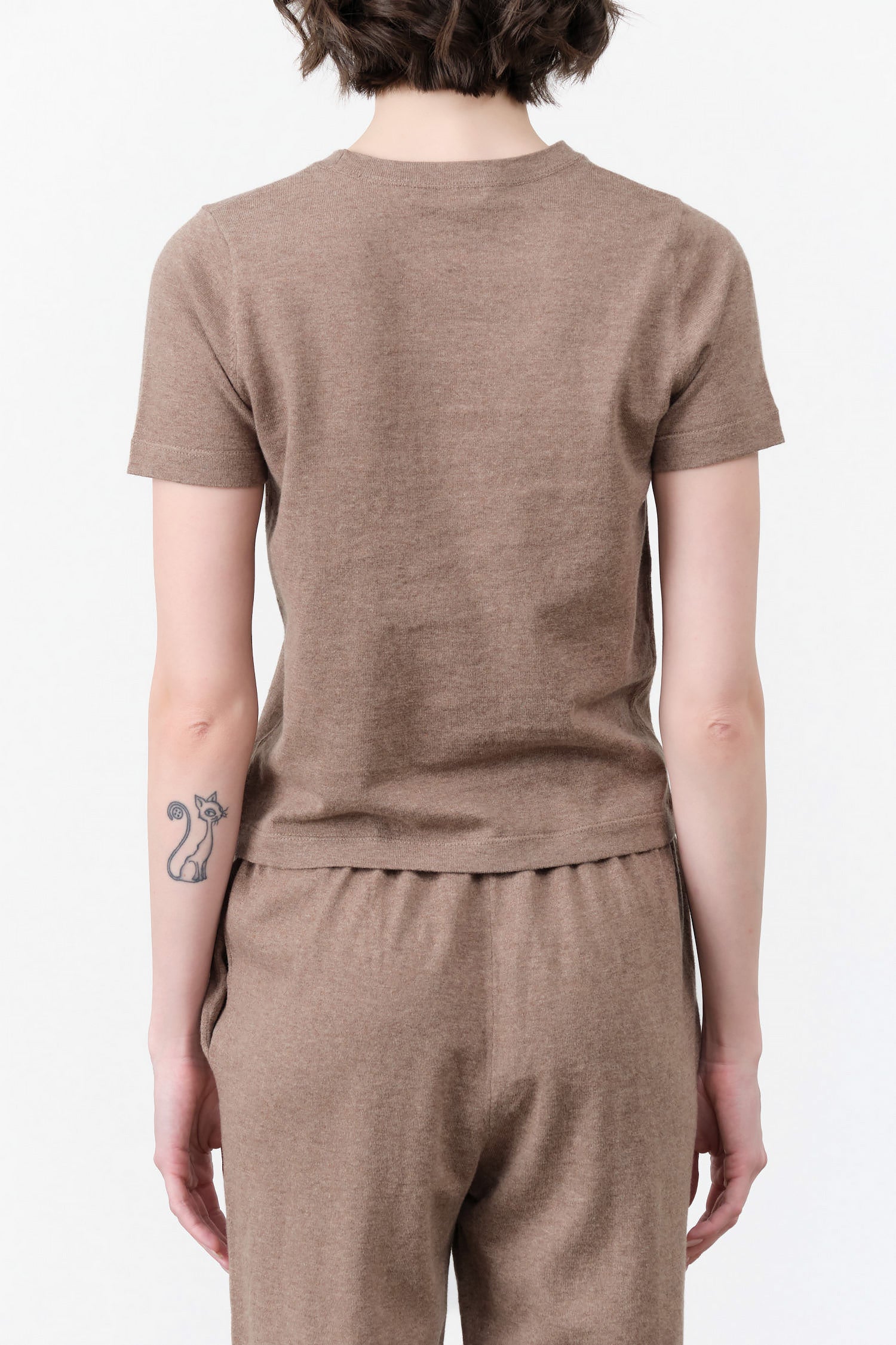 Short Sleeve Shirt Adebola Cotton Cashmere Top in Truffle Tan Brown by Demylee Designer Brand 